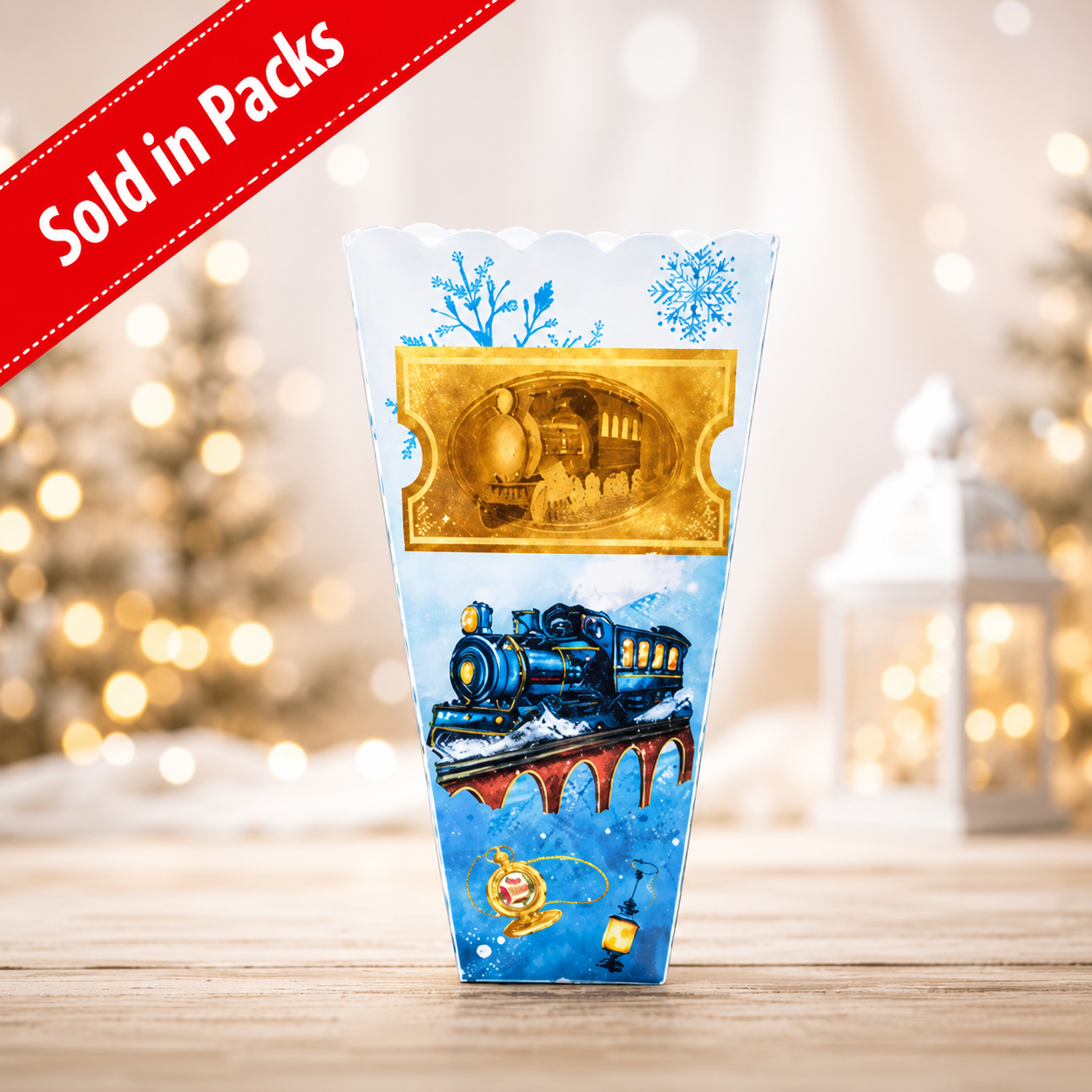-Blue Christmas Express Popcorn Tub -5 Pack