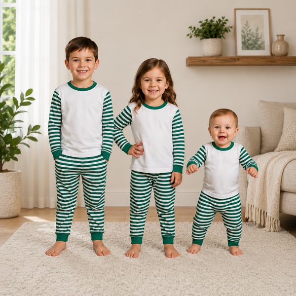 -Kids Green Stripes Pyjamas -LONG