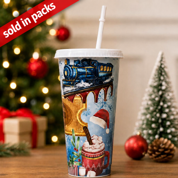 -Blue Christmas Express Cup -24oz -5 Pack
