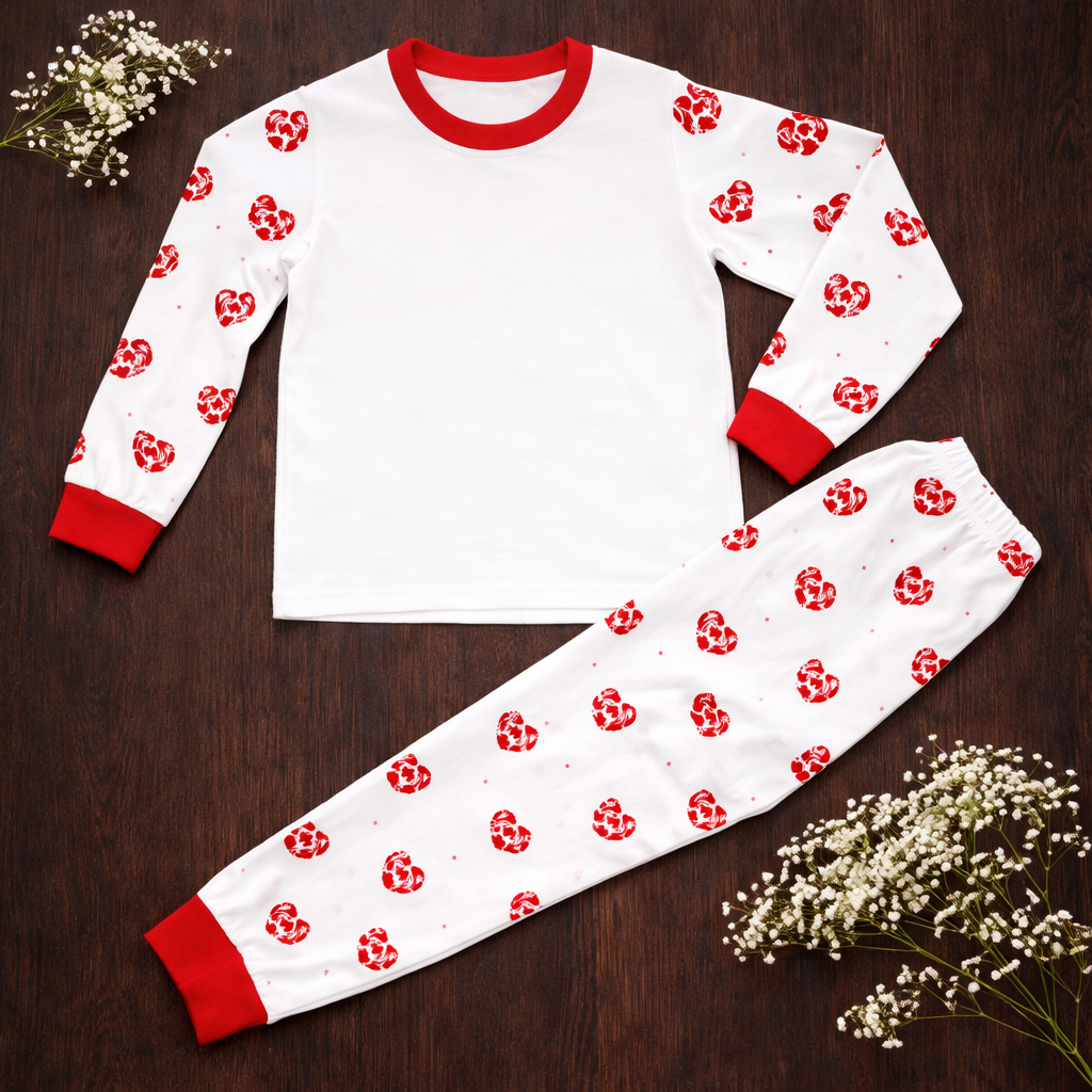 -Kids Red Heart Pyjamas -LONG
