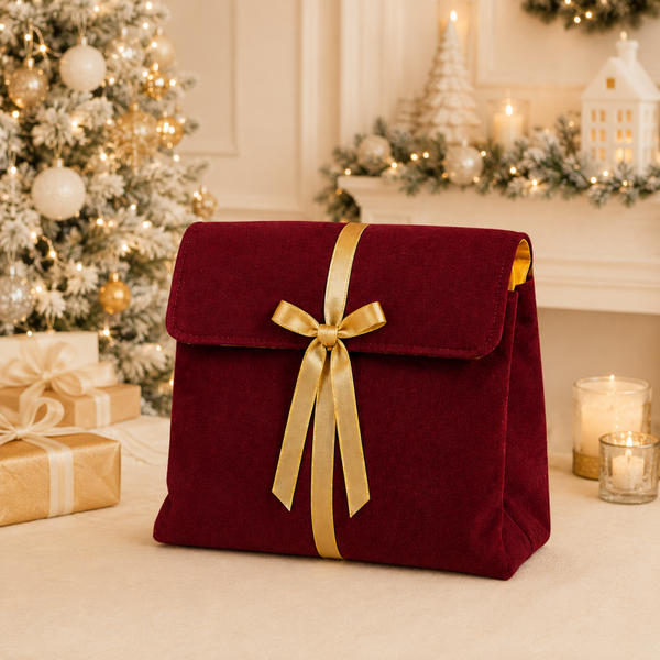 -SWB Velvet & Satin Christmas Envelope Bag -40*35*10cm -BURGUNDY
