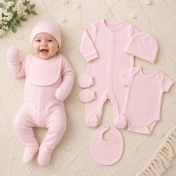 -Baby Pink 5 Piece Baby Set