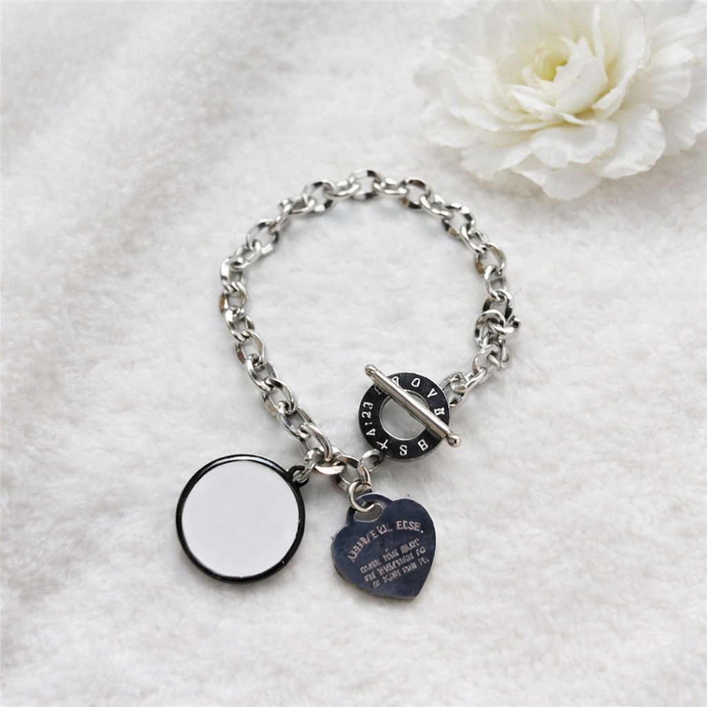 -Sublimation Bracelet with inscribed heart charm