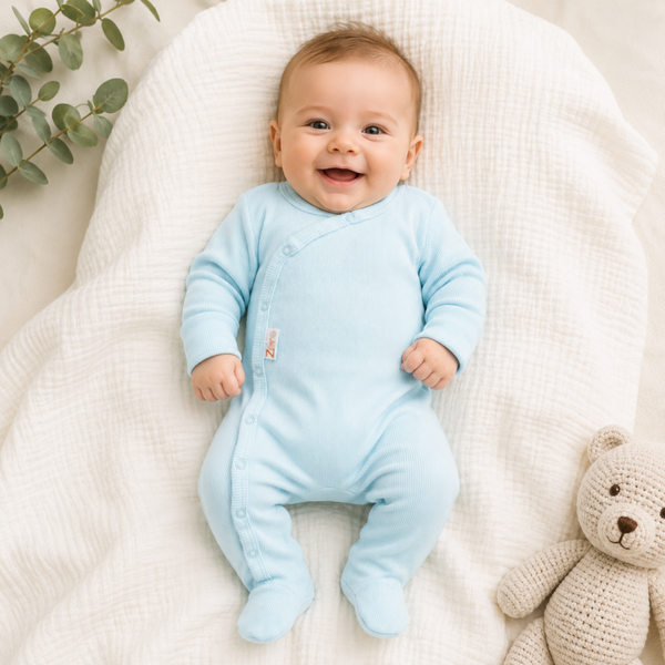-Ribbed Sleepsuit-Blue