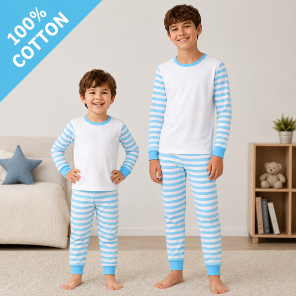 -Kids 100% Cotton Short Pyjamas-  Blue Stripes -IN STOCK 14TH JULY