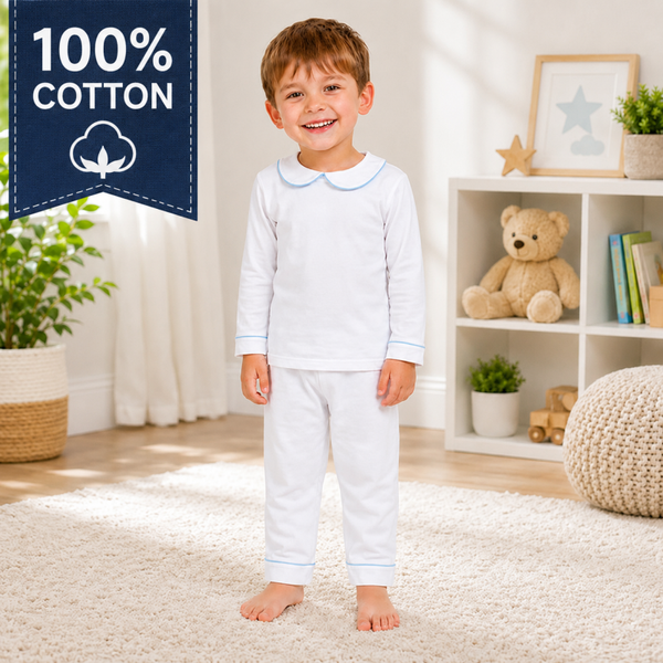 -Kids Cotton Pyjamas with Blue Trim