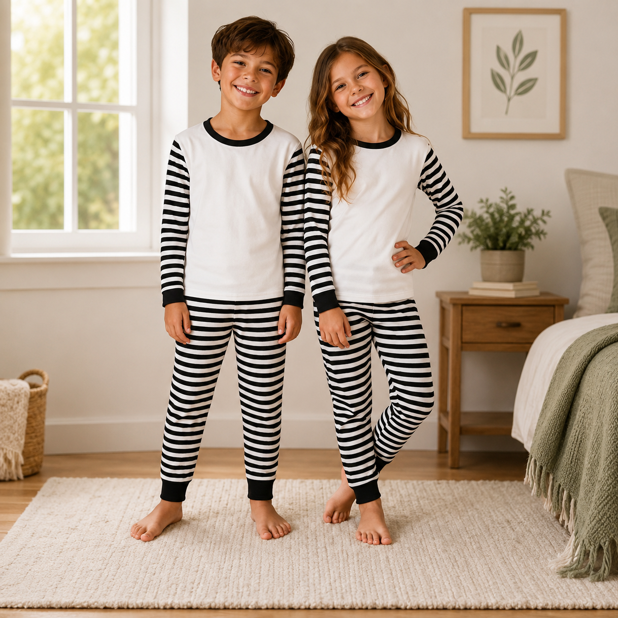 -Kids Black Stripes Pyjamas -LONG