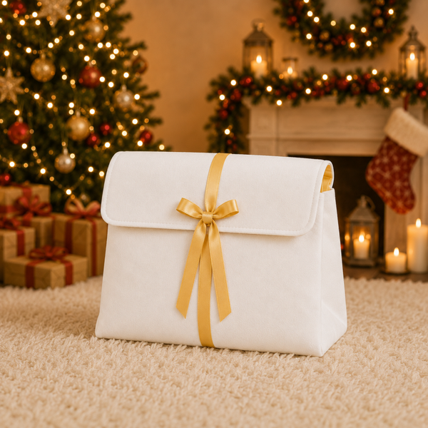 -SWB Velvet & Satin Christmas Envelope Bag -40*35*10cm -White