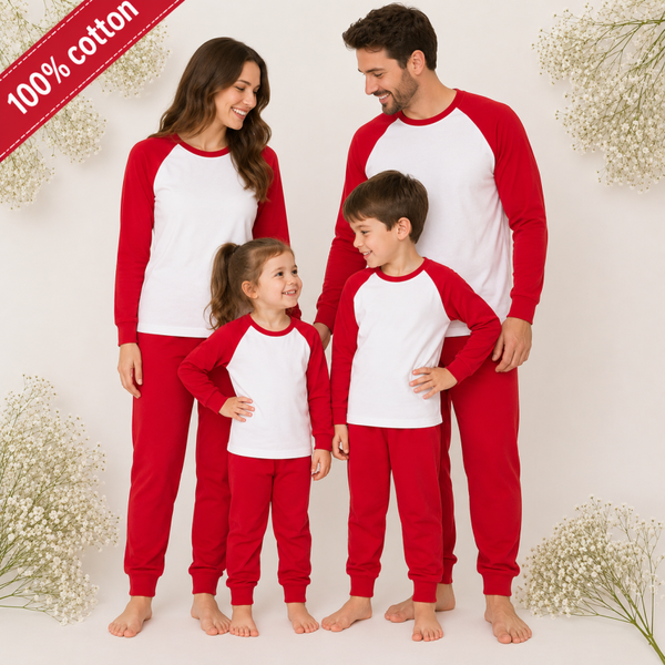 - 100% Cotton Long Pyjamas- Red -KIDS & ADULTS