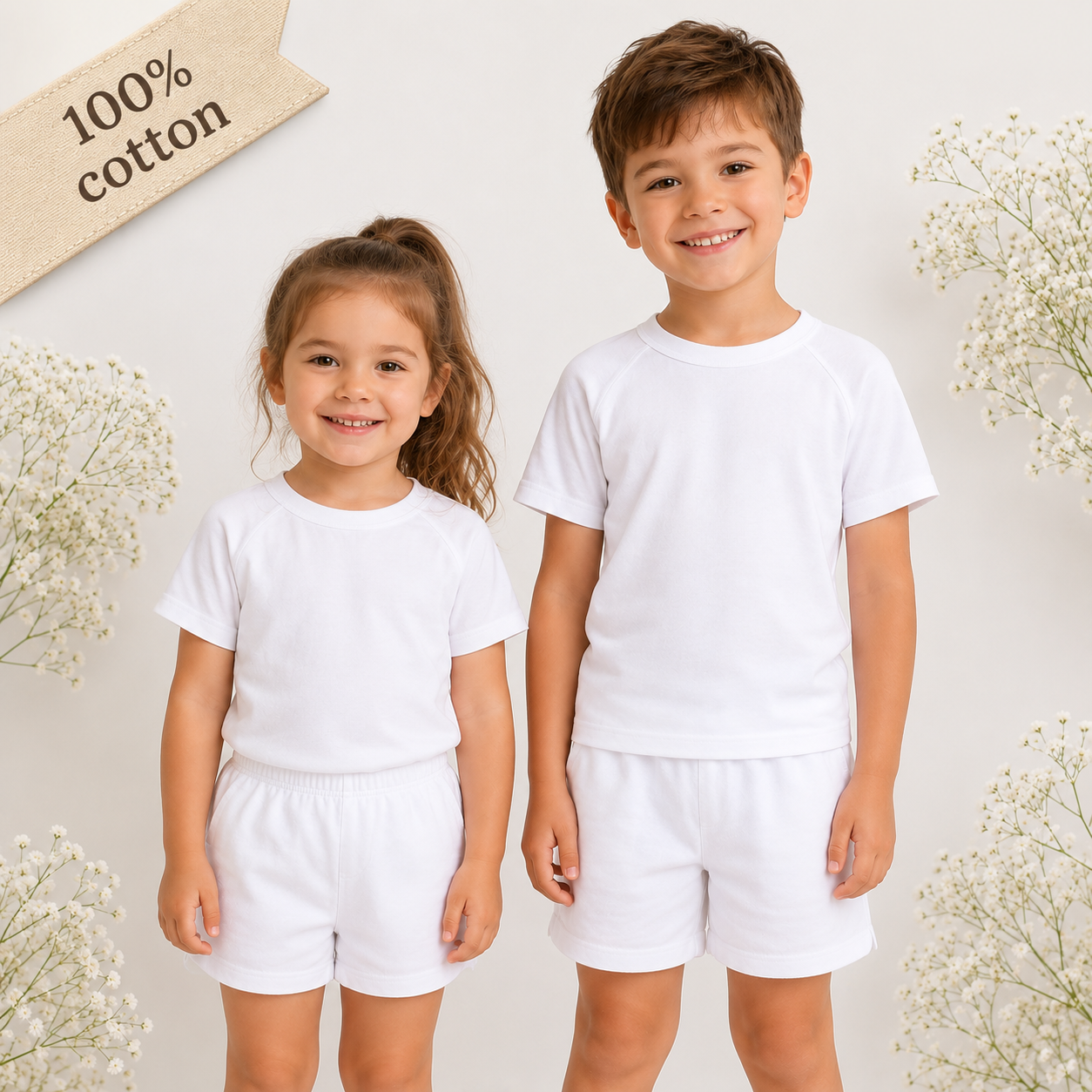 -Kids 100% Cotton Short Pyjamas- White