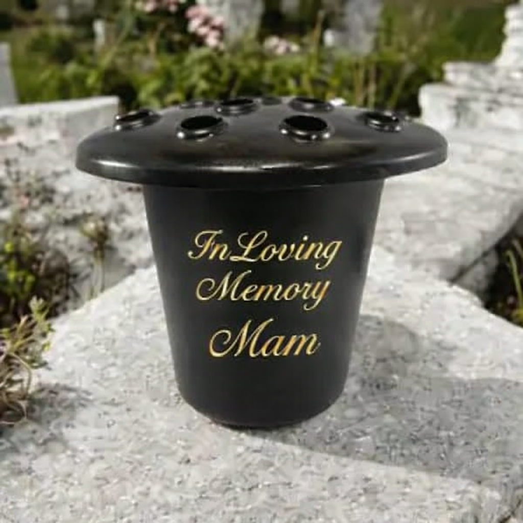 -Memorial Flower Grave Vase -Plastic Inserts- Black