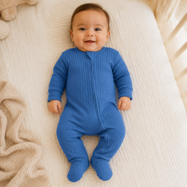 -Ribbed Sleepsuit-Azure Blue