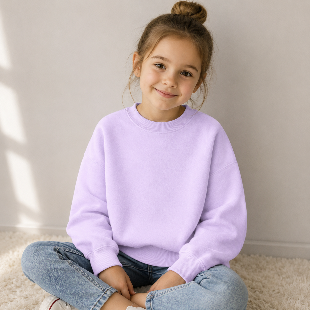 -Kids Crew Neck Cotton Jumper - Lilac