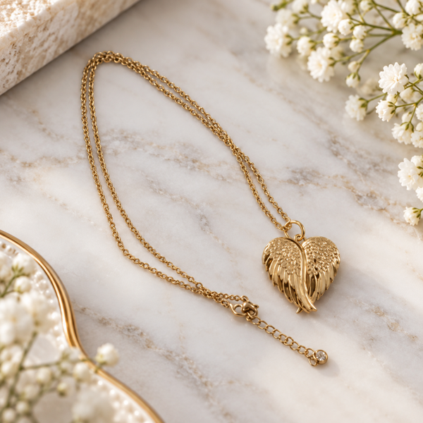 -Sublimation Diamante Angel Wings Locket - Gold