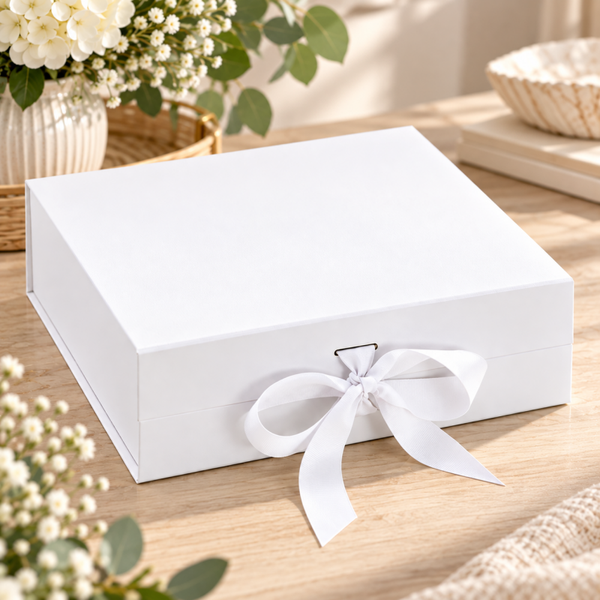 -Magnetic Close Gift Box - White -30 x 30 x 9 cm