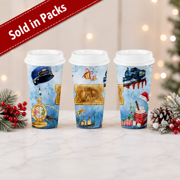 -Blue Christmas Express Christmas Hot Cup -5 Pack