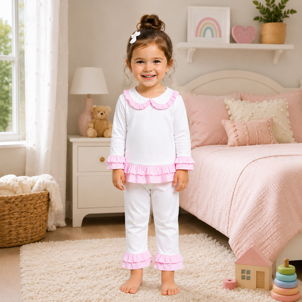 -Kids Cotton Pyjamas with Pink Frill