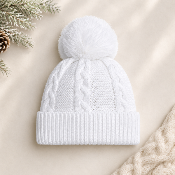 -Baby Knitted Bobble Hat -White