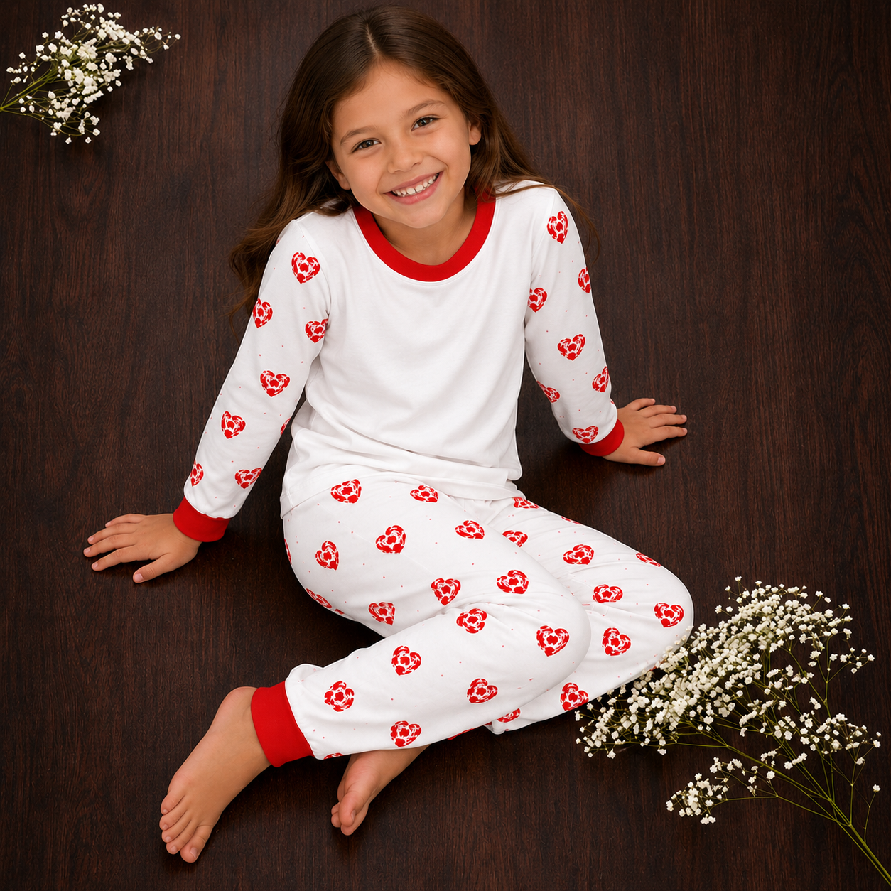 -Kids Red Heart Pyjamas -LONG