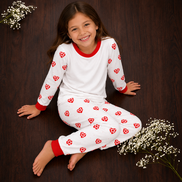 -Kids Red Heart Pyjamas -LONG