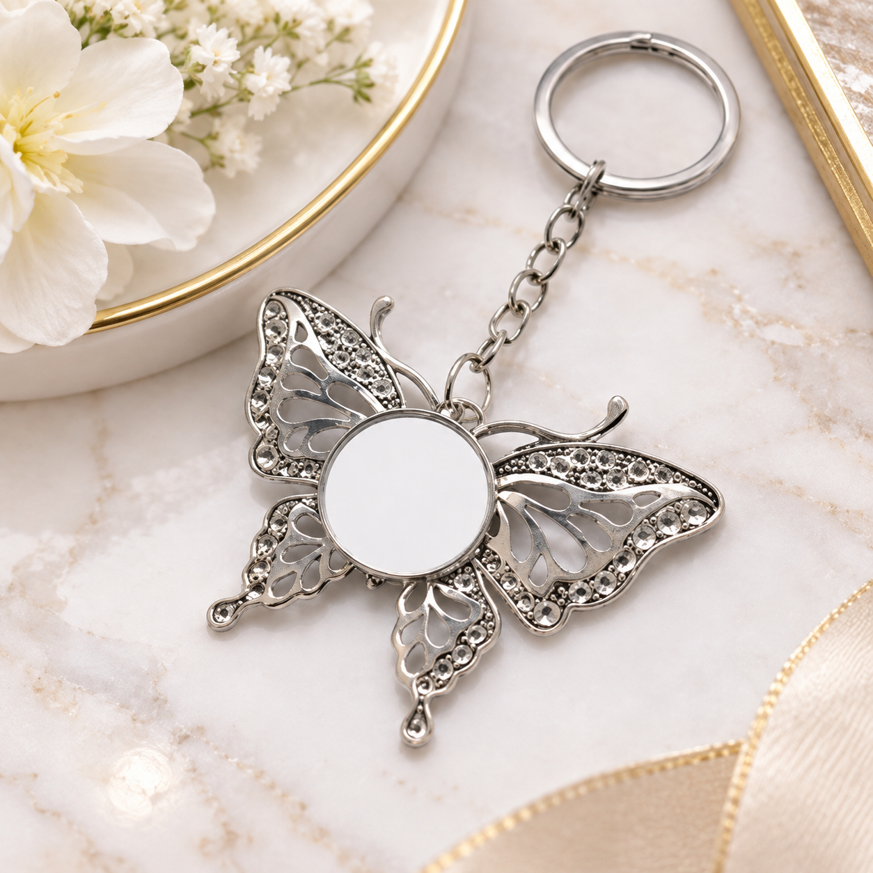 -Sublimation Butterfly Keyring - Silver