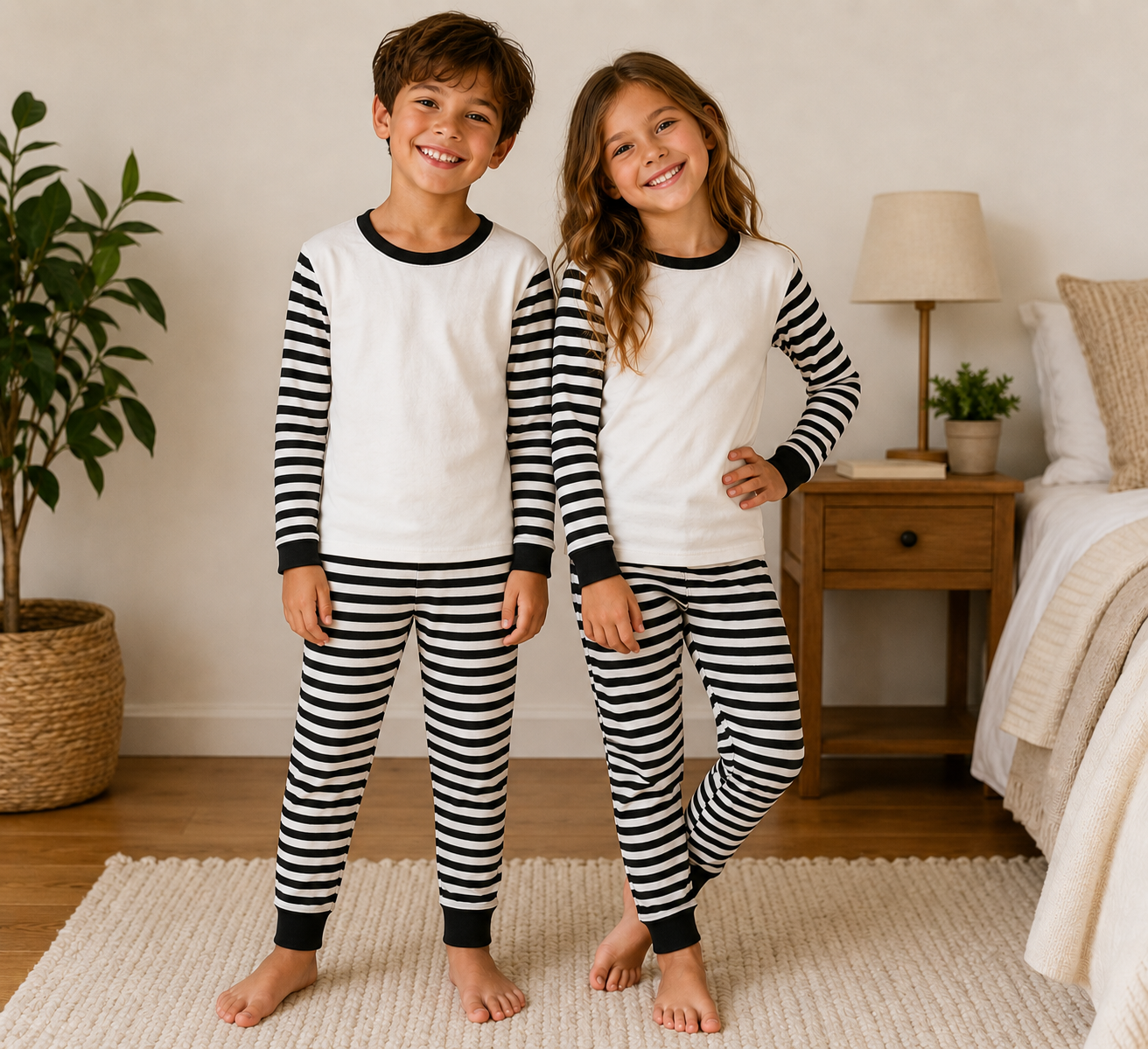 -Kids Black Stripes Pyjamas -LONG