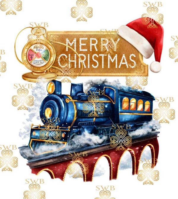 DTF or UVDTF Print -  Blue Christmas Express #23