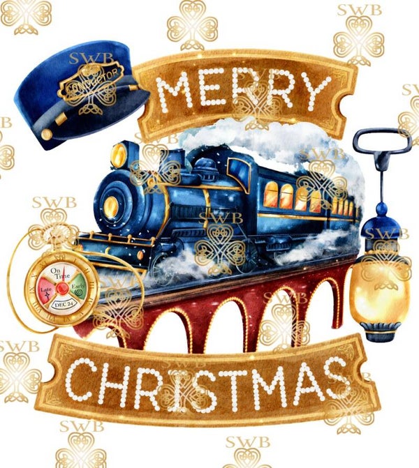 DTF or UVDTF Print -  Blue Christmas Express #24