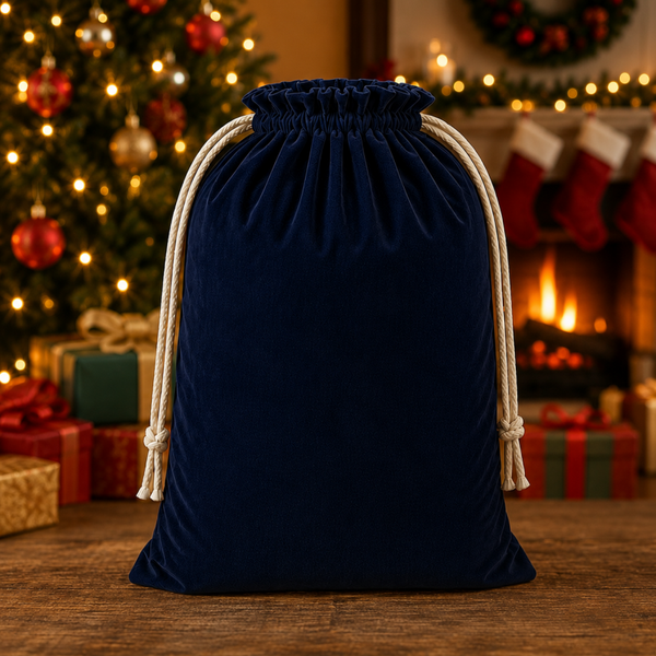 -SWB Velvet & Satin Christmas Sack 75*45cm -Navy (Pre-Order)