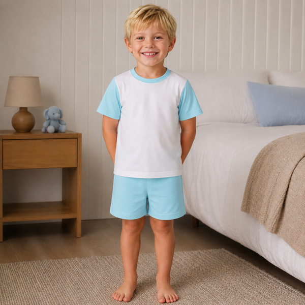 -Kids Sky Blue Sublimation SHORTS set