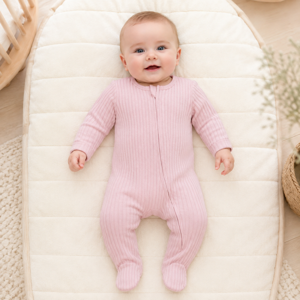 -Ribbed Sleepsuit -Dusty Pink