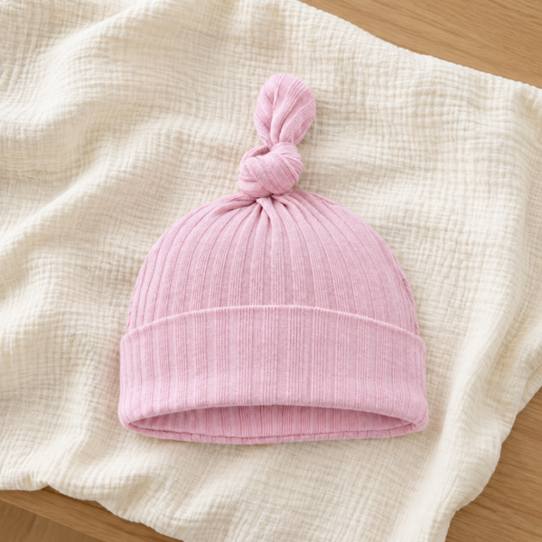 -Ribbed Baby Hat -Dusty Pink