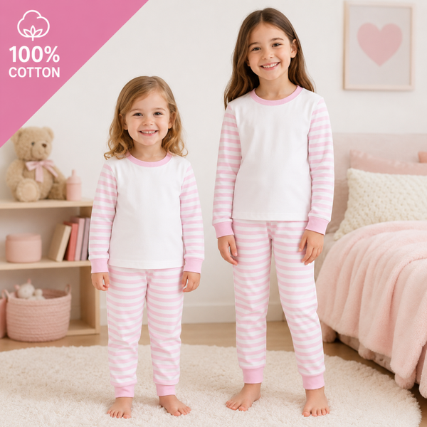 -Kids 100% Cotton Short Pyjamas-  Pink Stripes -IN STOCK 14TH JULY