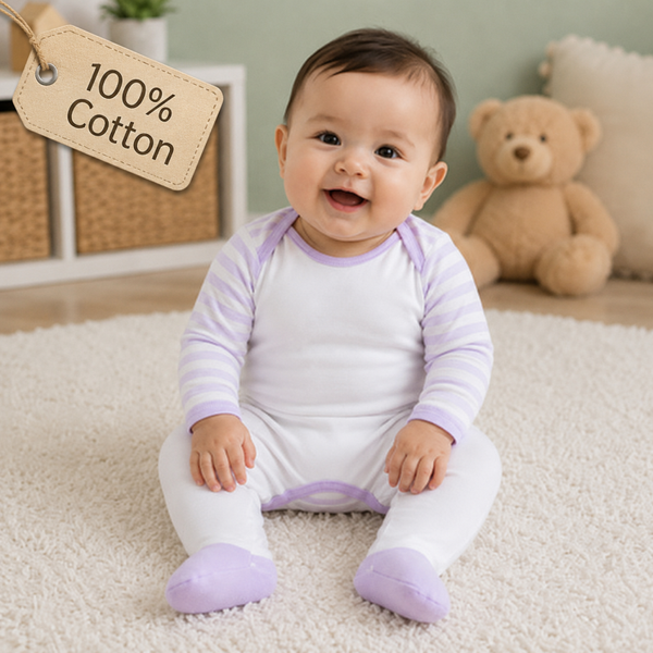 -Cotton Romper -Lilac Stripes