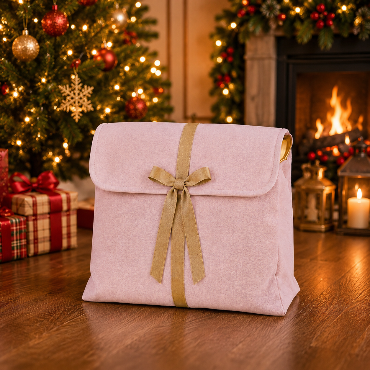 -SWB Velvet & Satin Christmas Envelope Bag -40*35*10cm -Pink (Pre-Order)