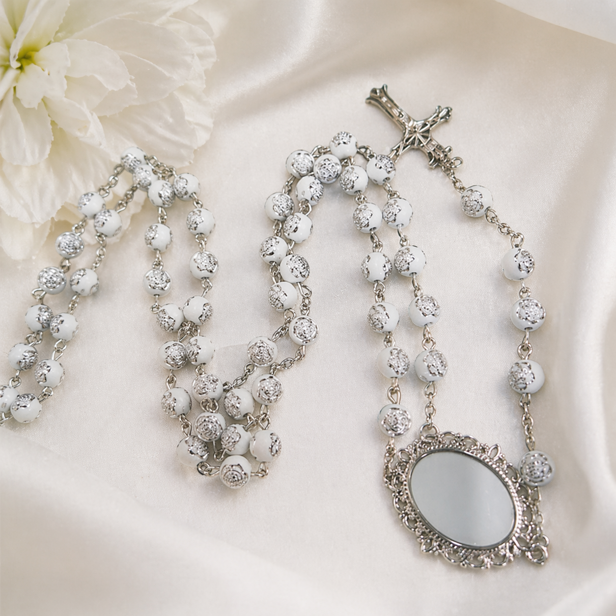 -Sublimation Rosary Beads with Rose Detail