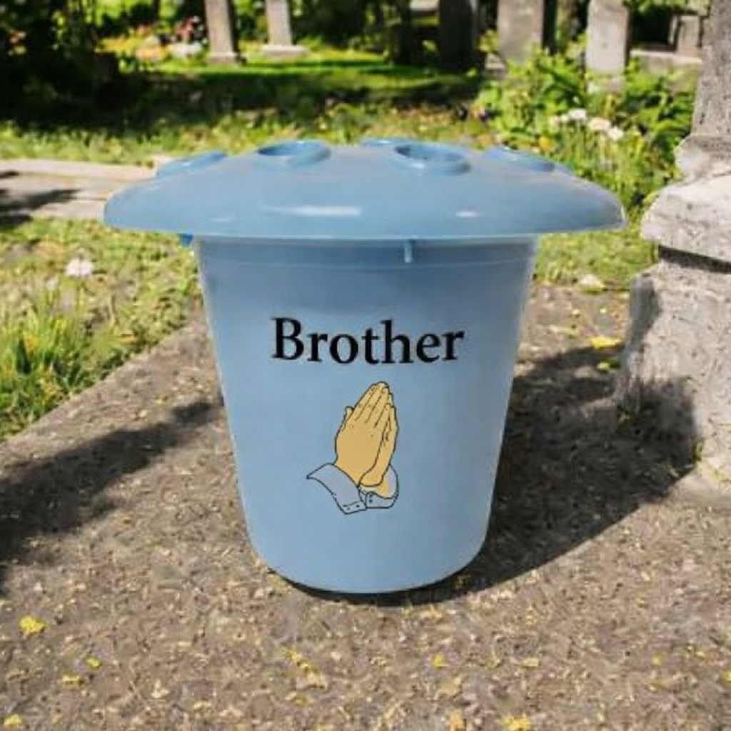 -Memorial Flower Grave Vase -Plastic Inserts- Blue