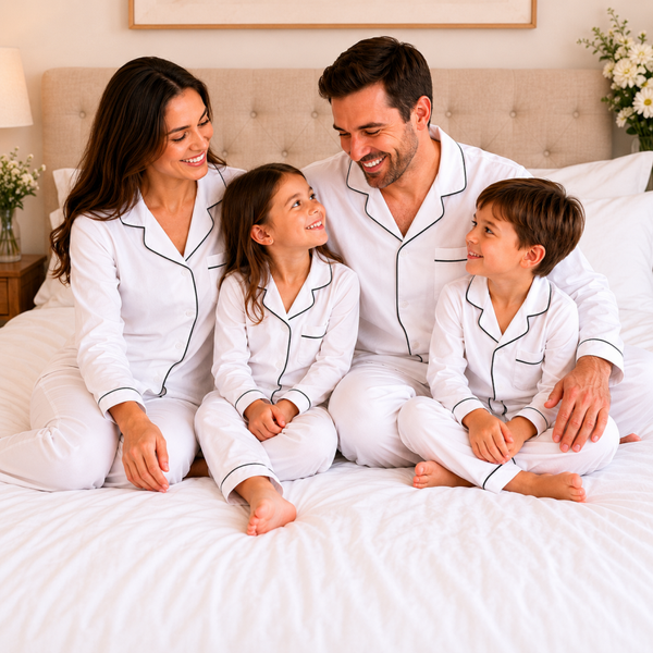 -White Cotton Collar Pyjamas -LONG