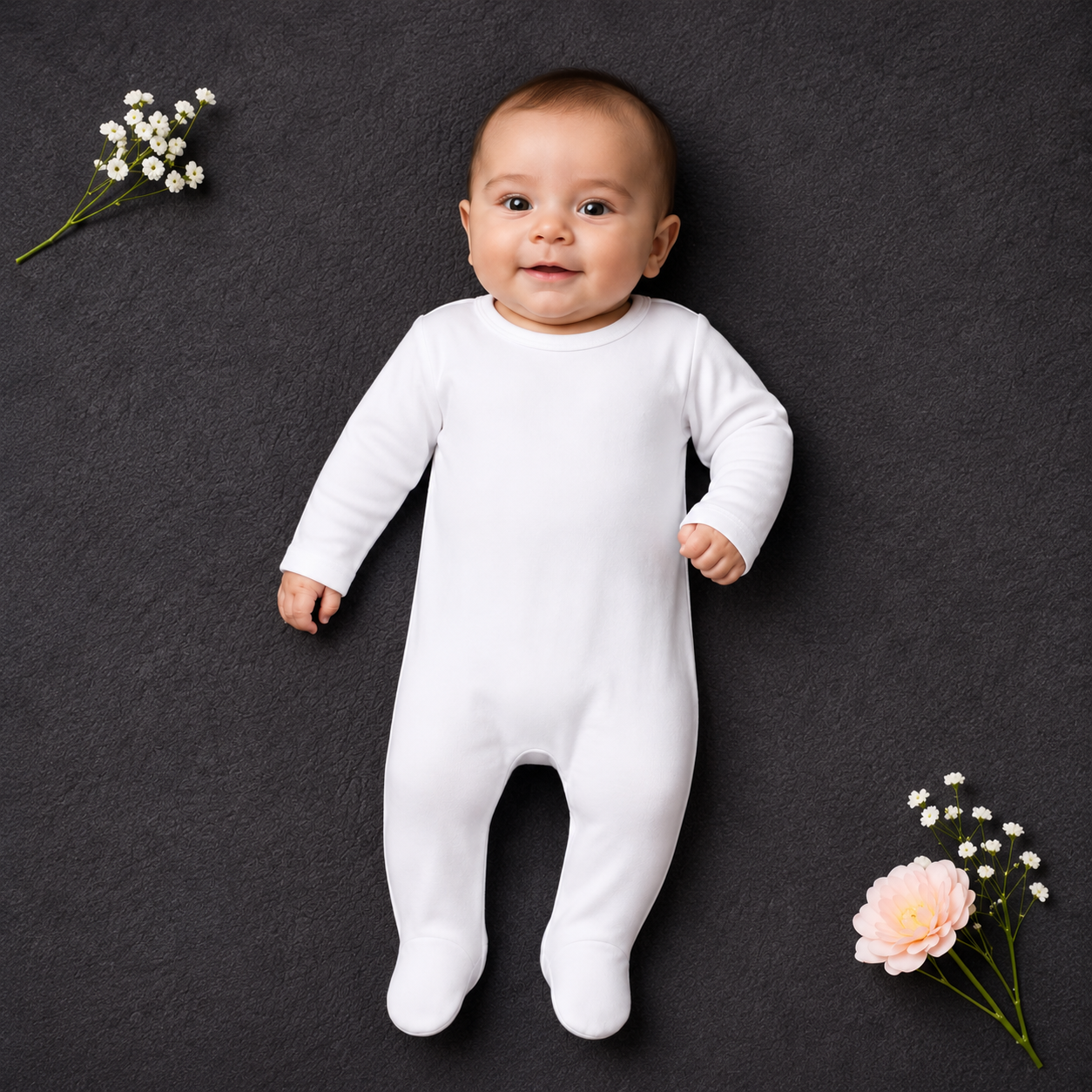 -Plain Chest Sleepsuit- White Cotton