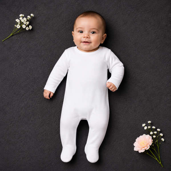 -Plain Chest Sleepsuit- White Cotton