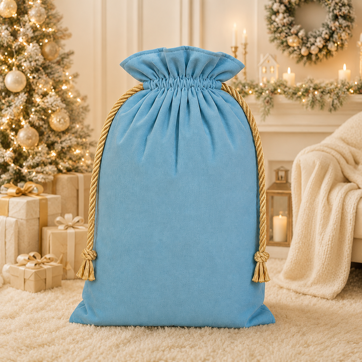 -SWB Velvet & Satin Christmas Sack 75*45cm -Blue (Pre-Order)