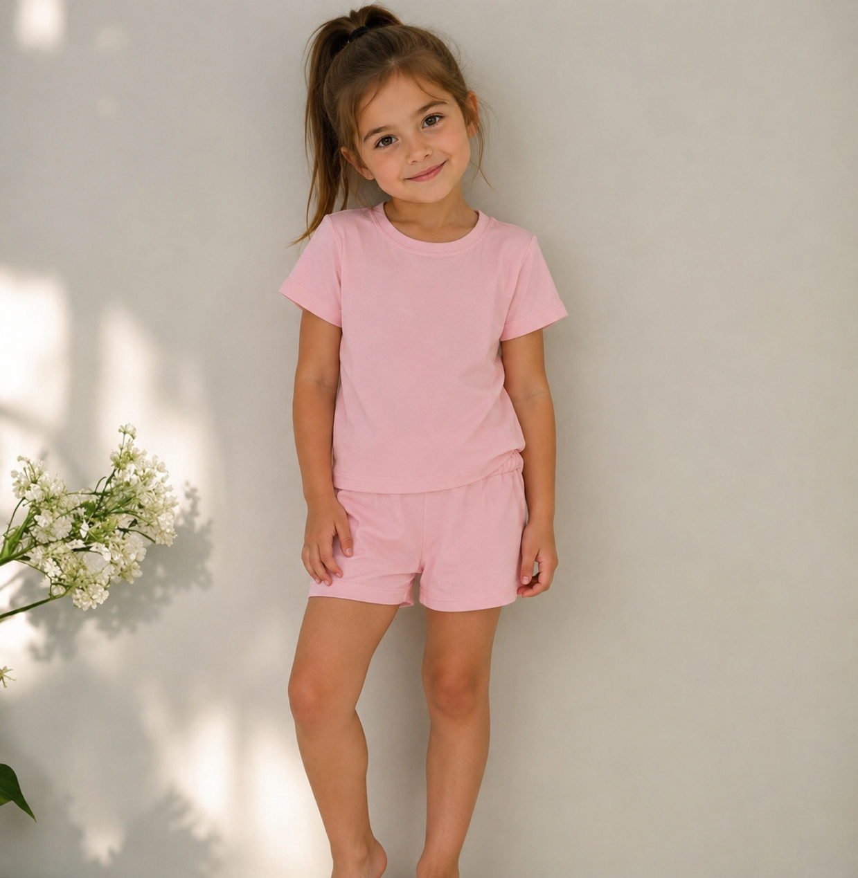 -COTTON SHORT Set- Pink
