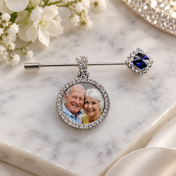 -Sublimation Bouquet Pin with Blue Gem