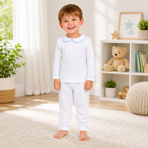 -Kids Cotton Pyjamas with Blue Trim