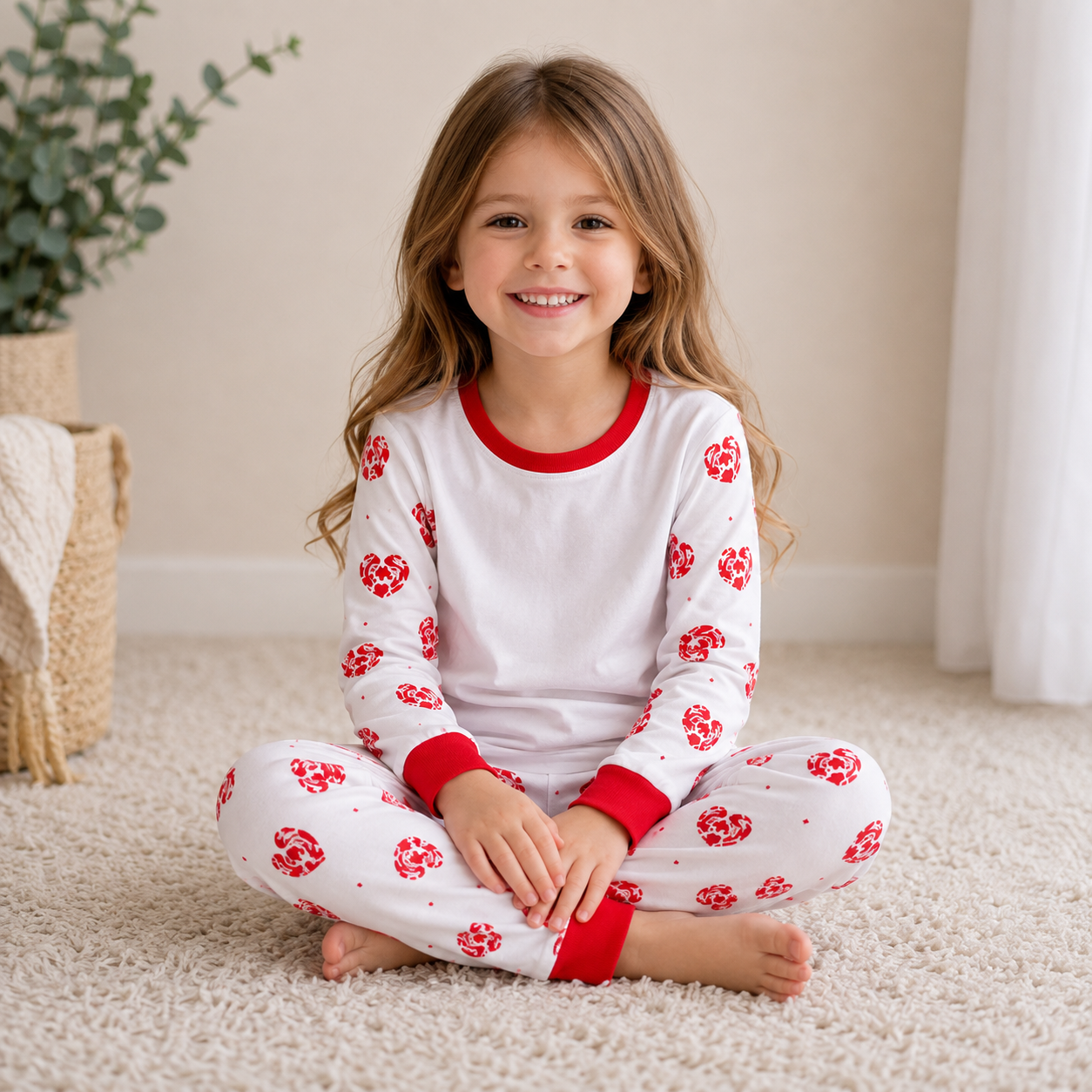 -Kids Red Heart Pyjamas -LONG