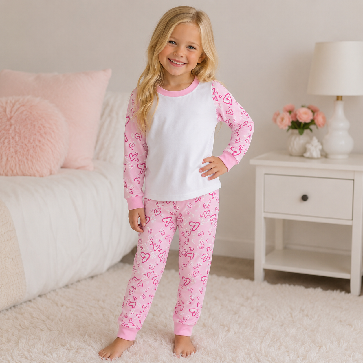 -Kids Pink Heart Pyjamas -LONG