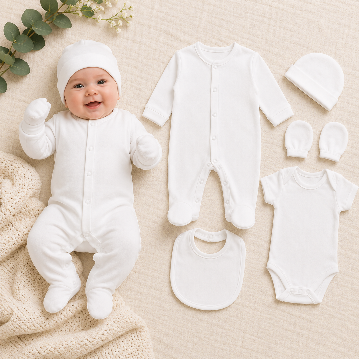 -White 5 Piece Baby Set