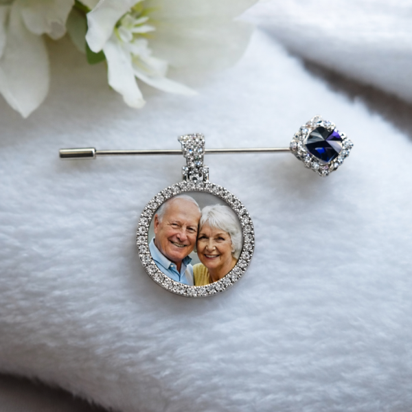 -Sublimation Bouquet Pin with Blue Gem
