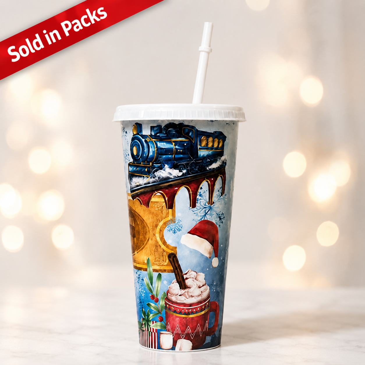 -Blue Christmas Express Cup -24oz -5 Pack
