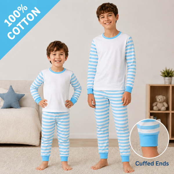 -Kids 100% Cotton Short Pyjamas-  Blue Stripes